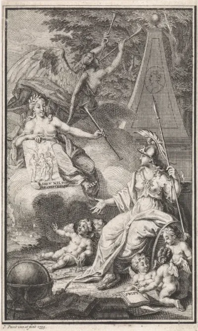 Allegorische voorstelling met Minerva in een landschap