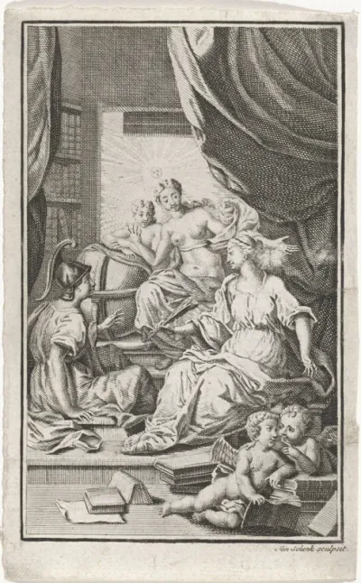 Allegorische voorstelling met Minerva in een studeerkamer