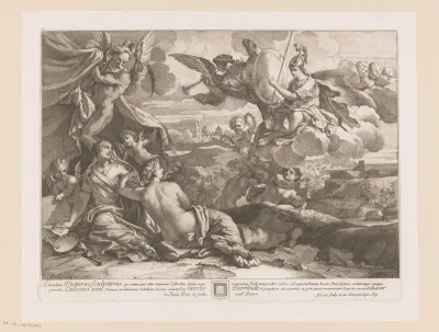 Allegorische voorstelling met Minerva, Schilderkunst, Beeldhouwkunst en Tijd