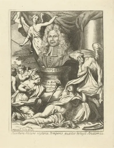 Allegorische voorstelling met portret van Philips Verheyen