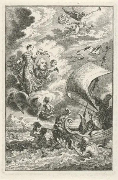 Allegorische voorstelling met portret van Willem V