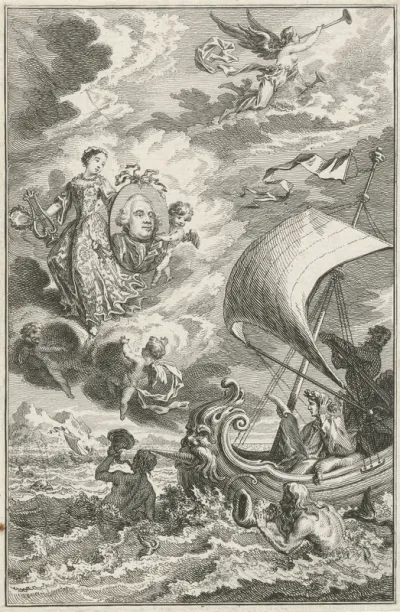 Allegorische voorstelling met portret van Willem V