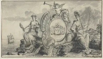 Allegorische voorstelling met Prudentia, Minerva en twee kinderen