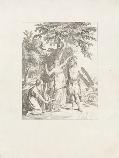 Allegorische voorstelling met Vrijheid, Overvloed en de Batavier Claudius Civilus