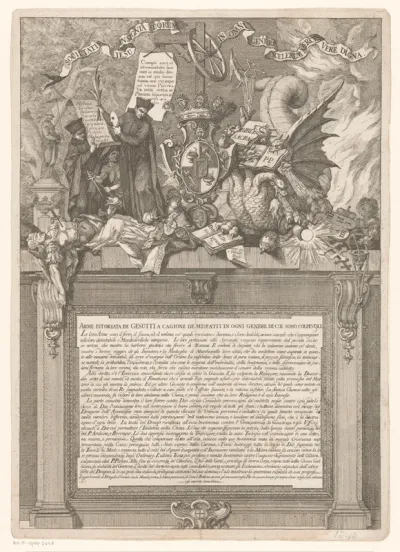 Allegorische voorstelling met zevenkoppige draak