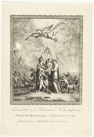 Allegorische voorstelling op het bondgenootschap tussen Groot-Brittannië en Frankrijk, 1801