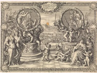 Allegorische voorstelling over de kroning van Jozef I tot koning van Hongarije