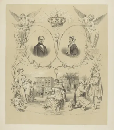 Allegorische voorstelling over de oprichting van de Louisa Stichting