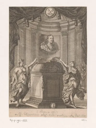 Allegorische voorstelling rond het grafmonument van Johann Hellwig