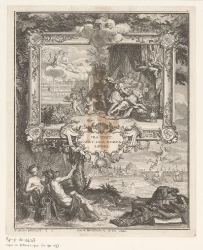 Allegorische voorstelling ter gelegenheid van het huwelijk van David Leeuw van Lennep en Hester Barnaart