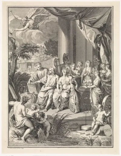 Allegorische voorstelling ter gelegenheid van het zilveren huwelijk van Willem Philip Kops en Johanna de Vos