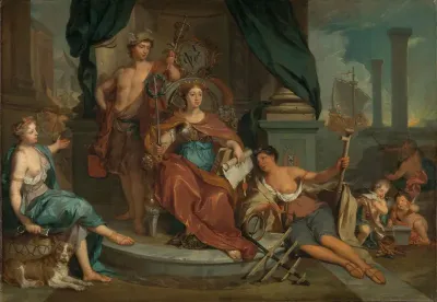 Allegorische voorstelling van de Amsterdamse Kamer van de Verenigde Oost-Indische Compagnie