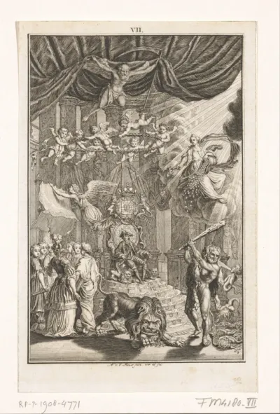 Allegorische voorstelling van de meerderjarigheid van prins Willem V, 1766