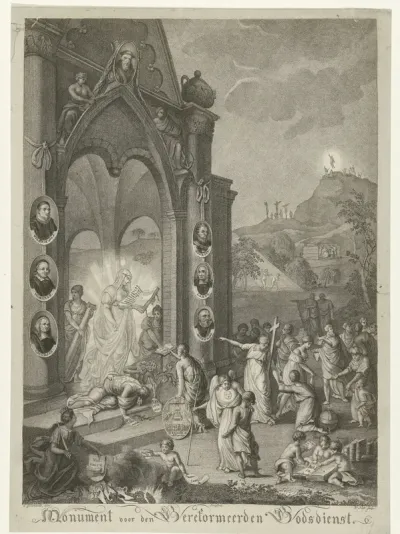 Allegorische voorstelling van een monument voor de gereformeerden