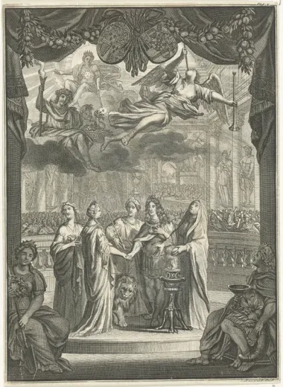 Allegorische voorstelling van het huwelijk van Willem III met Maria Stuart, 1677
