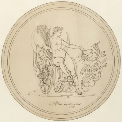 Allegorische vrouwenfiguur, in triomfwagen
