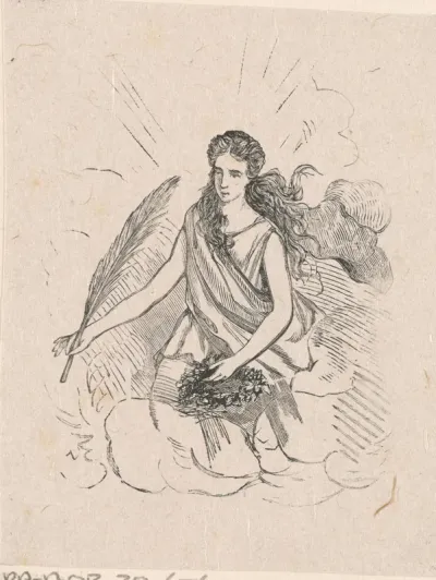 Allegorische vrouwfiguur met een veer en een krans