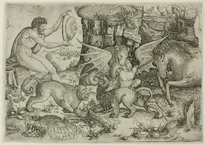Allegory: Combat of Animals in the Presence of Man with Shield