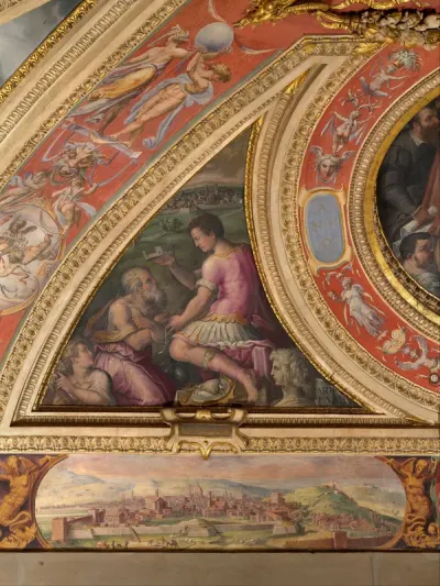 Allegory of Arezzo; to the bottom, view of Florence