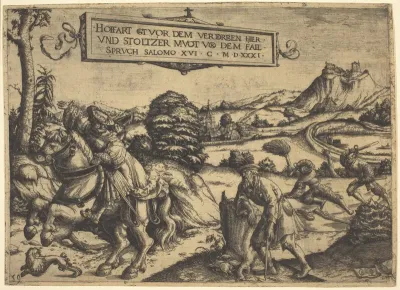Allegory of "Pride Goeth Before Destruction...": A Gentleman and a Lady on Horseback