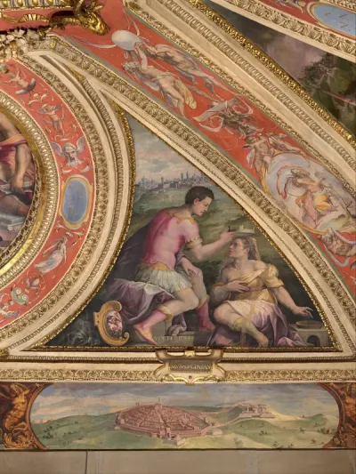 Allegory of Volterra; to the bottom, view of Lucignano