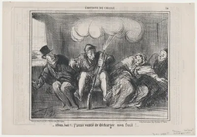 Allons bon!..... j'avais oublié de décharger mon fusil!...., from Émotions de Chasse, published in Le Charivari, February 21, 1858