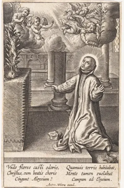 Aloysius Gonzaga geknield voor een altaar