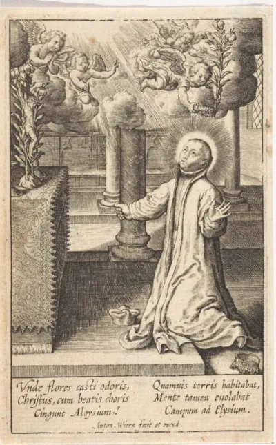 Aloysius Gonzaga geknield voor een altaar
