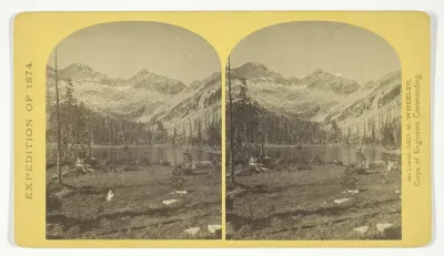 Alpine Lake, in the Cerro Blanco Mountains, Colorado. One of a group of ten lakes at the main head of Ute Creek. 11.000 feet above sea-level. Cerro Blanco Peak rises 14.269 feet abov the sea, lying to the westward, No. 45 from the series "Geographica