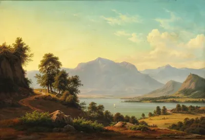 Alpine landscape with a river and tall mountains