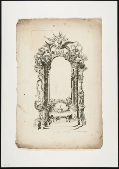 Altar decorated with columns, putti and rococo elements