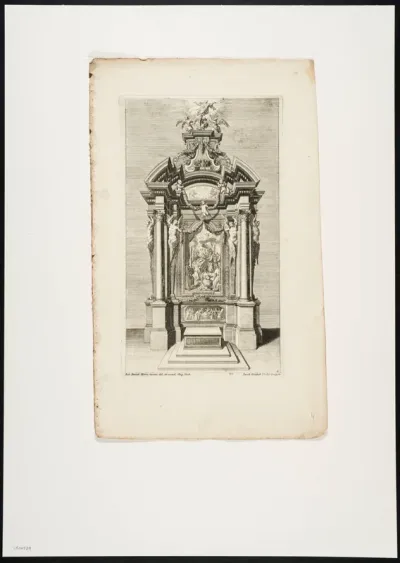 Altar decorated with columns, putti, angels and biblical scenes