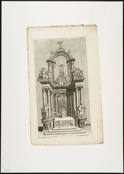 Altar decorated with columns, putti, saints and the deposition of the cross