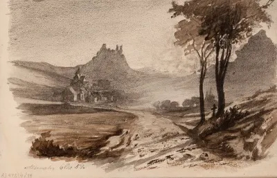 Altenahr ja Are-linna, 1854, lyijykynä, vesiväri ja seepia