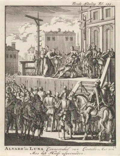 Álvaro de Luna y Jarana, condestable van Castilië, wordt met een mes het hoofd afgesneden, 1453