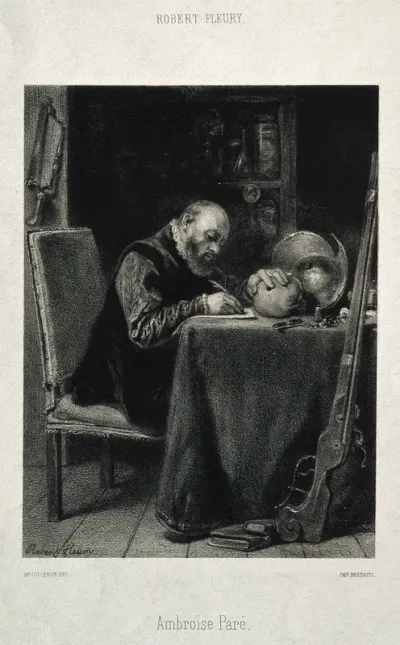 Ambroise Paré. Lithograph by A. Mouilleron after T. Robert-Fleury