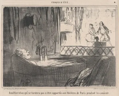 Amélioration qui ne tardera pas a être apportée aux théâtres de Paris pendant la canicule., from Croquis d'Été, published in Le Charivari, August 16-17, 1859