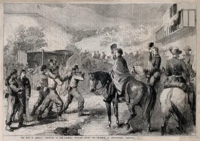 American Civil War: officers saluting the wounded being brought in after the battle of Lewinsville, Virginia, 1861