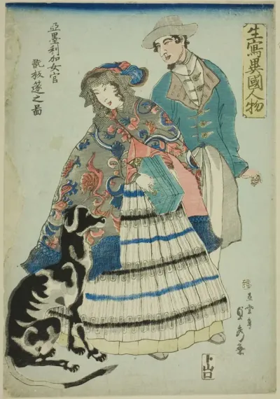 American Woman Playing an Accordion (Amerika nyokan akodeon wo hiku no zu), from the series "Foreigners Drawn from Life (Ikiutsushi ikoku jinbutsu)"