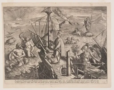 Amerigo Vespucci on His Ship, from Americae Retectio (The Discovery of America)
