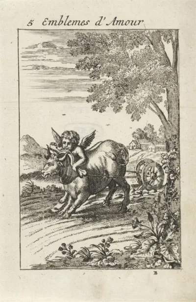 Amor doet een jonge stier een juk om