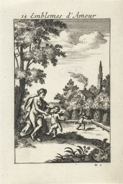 Amor door een bij gestoken, klagend bij Venus