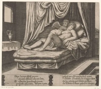 Amor en Psyche samen in het huwelijksbed
