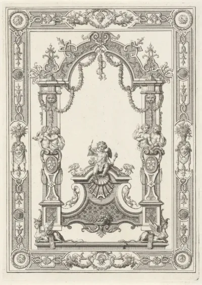 Amor in een ornamentele omlijsting
