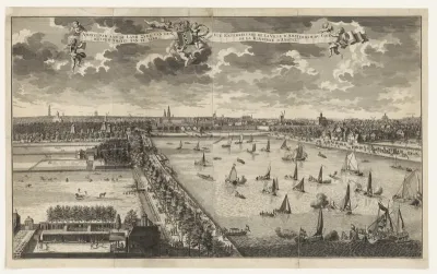 "Amsteldam aan de Land zijde van den Buyten Amstel aan te zien"