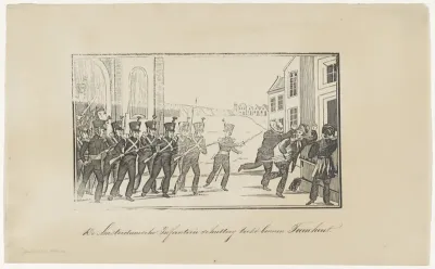 Amsterdamse schutterij trekt Turnhout binnen, 1831