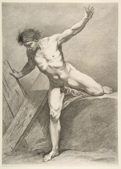 An "Académie": Striding Man Leaning on a Plank