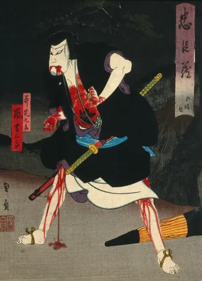 An actor as a hero with his gut torn open