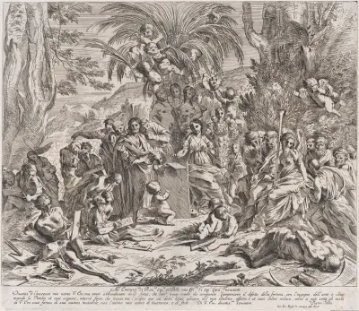 An allegory of painting, who as a child in the centre left draws on a tablet, surrounded by figures, many of whom are drawing