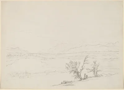 An Alpine Landscape with a Couple Seated by Trees Overlooking a Valley